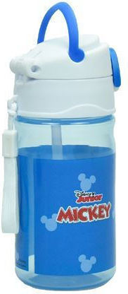 Gim Funhouse Kids Water Bottle Mickey Plastic with Straw Light Blue 350ml