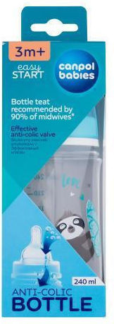 Canpol Babies Plastic Baby Bottle Exotic Animals Anti-Colic with Silicone Teat for 3+ Months Blue 240ml