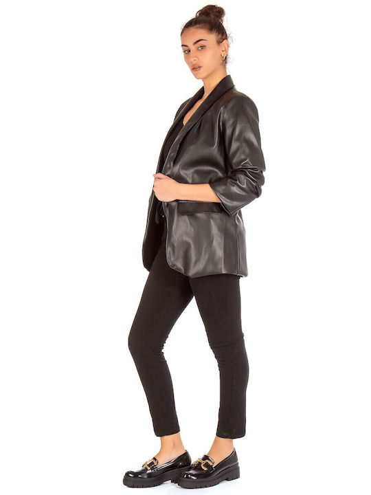 Silia D Damen Leder Blazer Schwarz