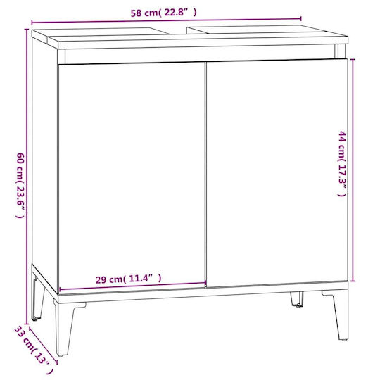 vidaXL Countertop without Sink L58xW33xH60cm White