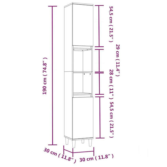 vidaXL Στήλη Μπάνιου Τοίχου Μ30xΒ30xΥ190cm Λευκή