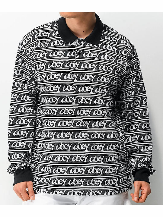 OBEY WERGNER JACQUARD LONG SLEEVE POLO BLACK/WHITE Obey blk/wht black white 131040042