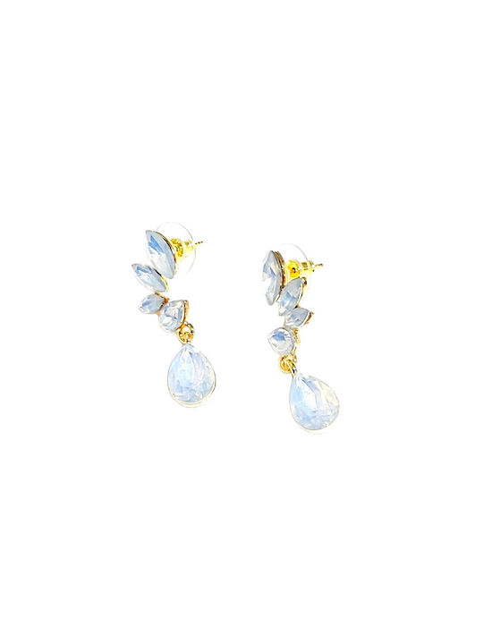 S4602 Women's Li-LO Earrings gold plated long with Opal crystal stones