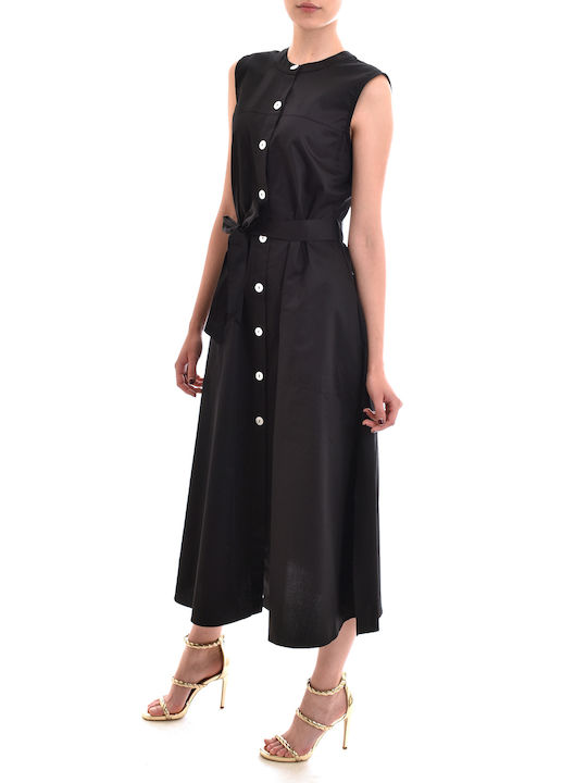 Kasia Long Button-Up Dress With Mao Collar-Black Black (8689-002)