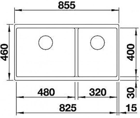 Blanco Subline 480/320-U 523588 Unterbau Spüle Links aus Verbundgranulat B85.5xT46cm White