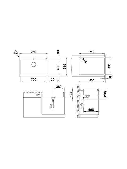Blanco Zerox 700-IF/A Durinox 523102 Drop-In Sink Inox Satin W76xD51cm Silver