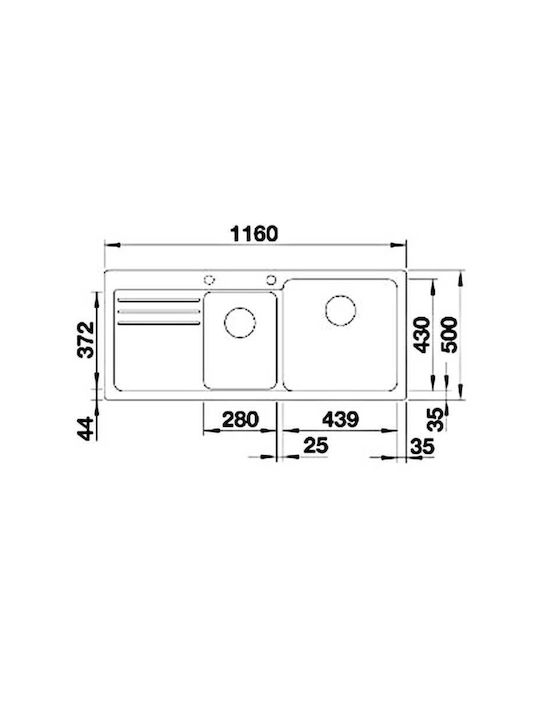 Blanco Naya 8 S 527315 527314 Drop-In Мивка Десен от Синтетичен Гранит Ш116xД50см Volcano Grey