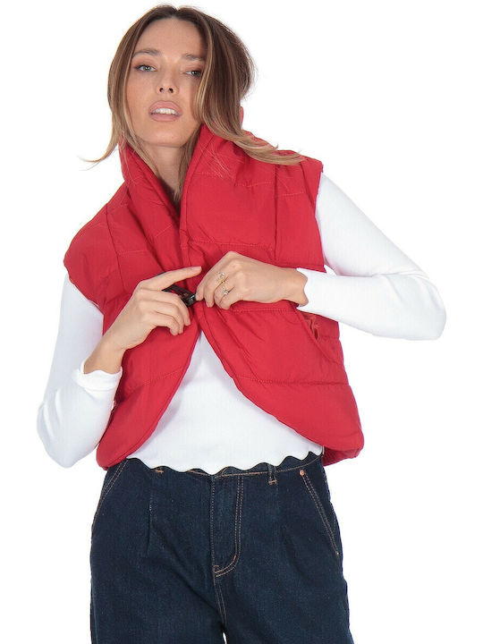 Women's Short Puffer Jacket for Spring or Autumn Red
