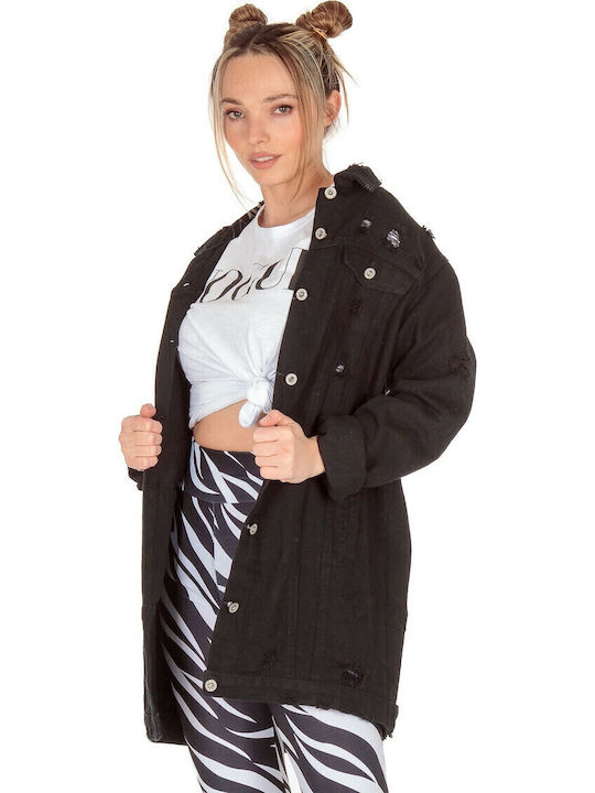Women's Short Jean Jacket for Spring or Autumn Black
