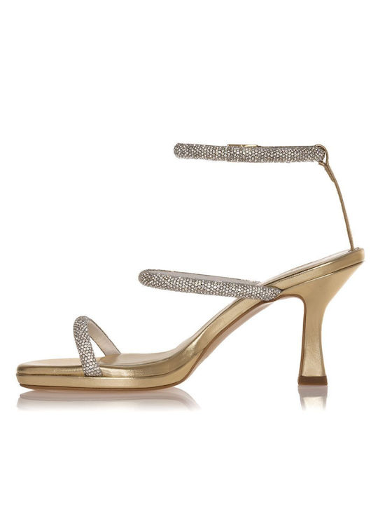 Sante Women's Sandals with Strass Gold with Chunky Medium Heel