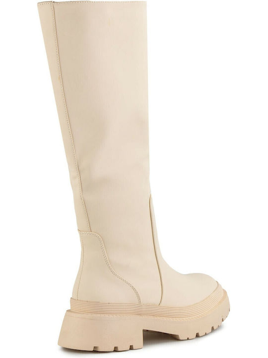 Women's Boots with Zipper Beige