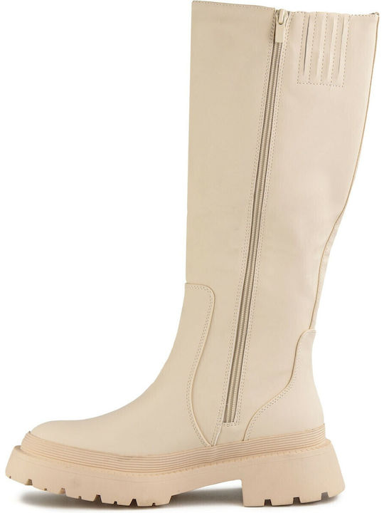 Women's Boots with Zipper Beige