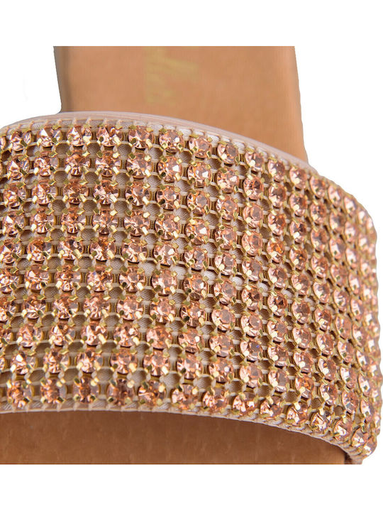 Leder Flache Sandalen für Damen in Gold Farbe
