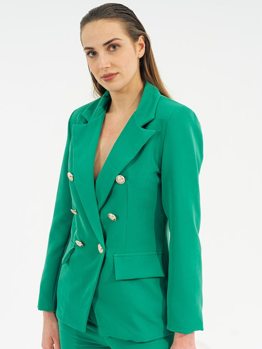 InShoes Women's Double Breasted Blazer Emerald