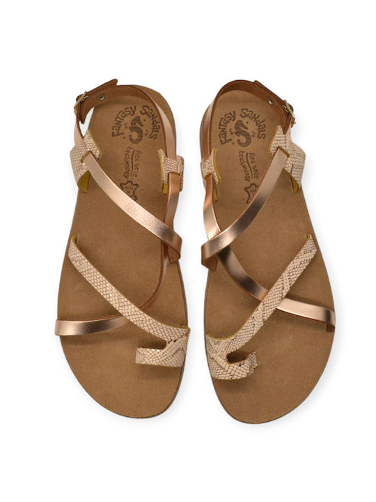 Fantasy Sandals Δερμάτινα Γυναικεία Σανδάλια σε Χρυσό Χρώμα