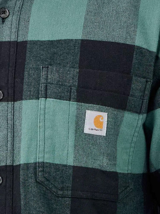 Long-sleeved Flannel Shirt in Wide Line Checked Green
