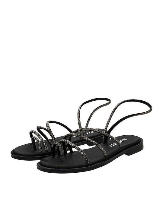 Leder Flache Damen Sandalen Schwarz