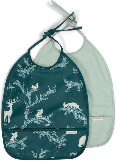 Filibabba Night Wasserdicht Lätzchen Kunststoff mit Spitzenband & Tasche Grün 2Stück