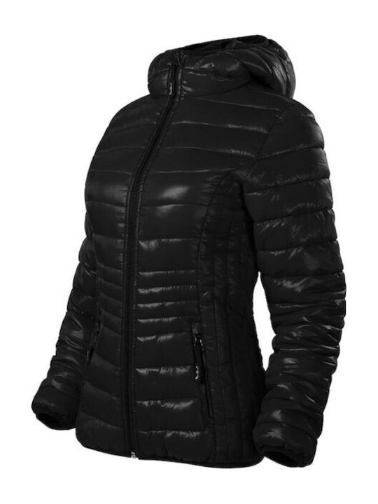 Malfini Women's Short Puffer Jacket for Winter with Hood Black