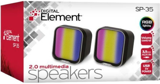 Element SP-35 Ηχεία Υπολογιστή 2.0 με RGB Φωτισμό και Ισχύ 2W σε Μαύρο Χρώμα
