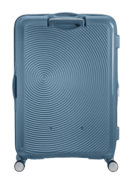American Tourister Soundbox Spinner Large Hard Blue Suitcase With 4 Wheels Height 77cm
