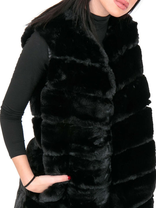 Women's Sleeveless Long Fur Black