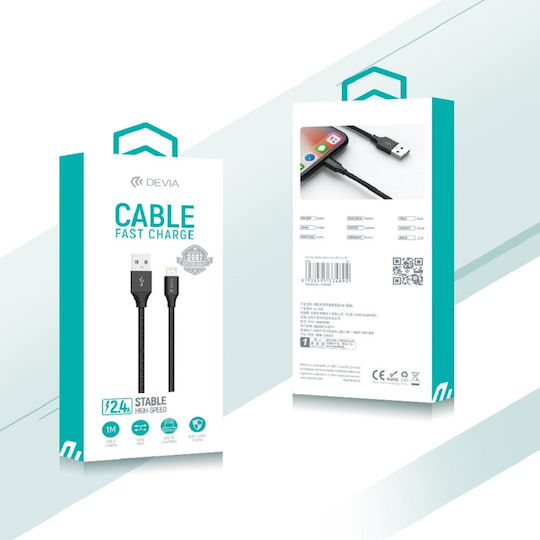 Devia Gracious Geflochten USB-A zu Lightning Kabel Schwarz 2m (DVCB-348693)