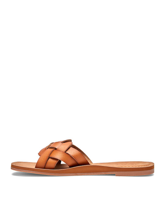 Edessa Leather Women's Flat Sandals in Brown Color
