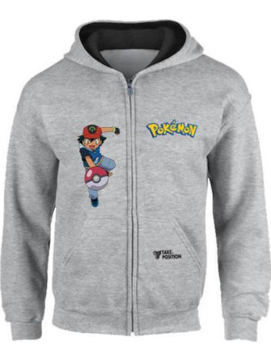 Fleece Παιδική Φούτερ Ζακέτα με Κουκούλα και Τσέπες Μαύρη