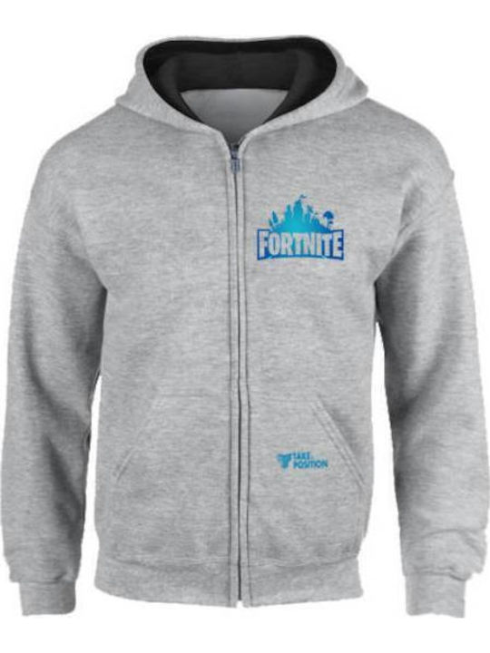 Fleece Παιδική Φούτερ Ζακέτα με Κουκούλα και Τσέπες Μαύρη