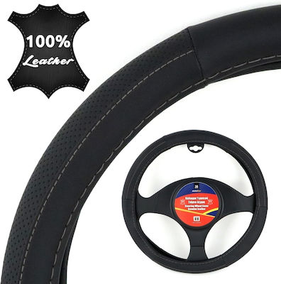 Autoline Car Steering Wheel Cover with Diameter 38cm Leather Gray with Gray Seam