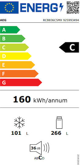 AEG Kühl-Gefrierkombination 367Es NoFrost H201xB59.5xT65cm. Inox RCB836C5MX