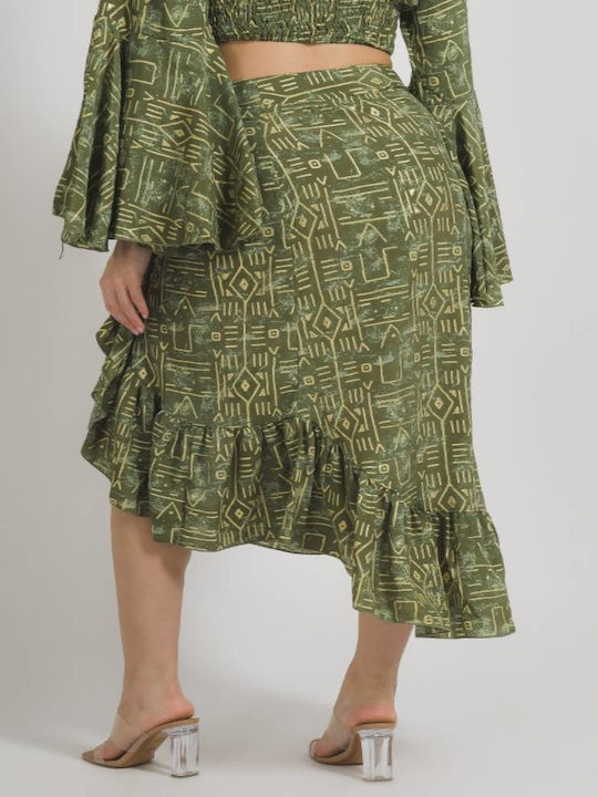 Midi Rock Umschlag Khaki