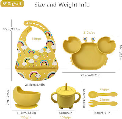 Queen Mother Feeding Set Καβουράκι made of Silicone with Non-Slip Base Yellow 6pcs
