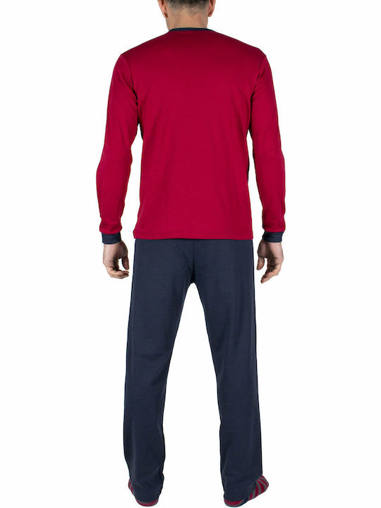 A.A UNDERWEAR Men's Winter Cotton Pajamas Set Bordeaux/Blue