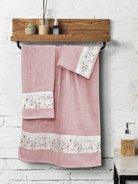 Lino Home 3pc Bath Towel Set Agne Rose Weight 500gr/m²