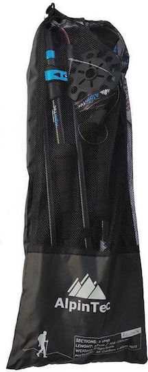AlpinPro Pair of Compact Carbon Fiber Fast Lock Trekking Poles with 4 Sections Fellow 14 Black 200gr