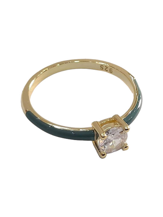 Prince Silvero Women's Gold Plated Silver Ring with Zircon & Enamel