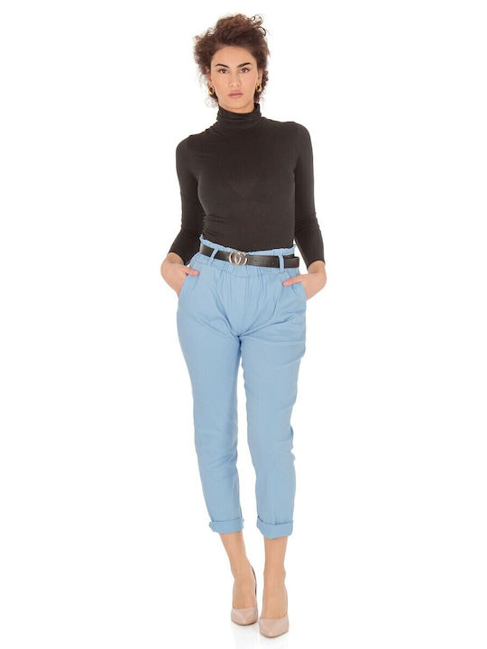Damen Stoff Capri Hose Hellblau
