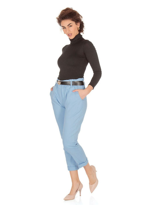 Damen Stoff Capri Hose Hellblau
