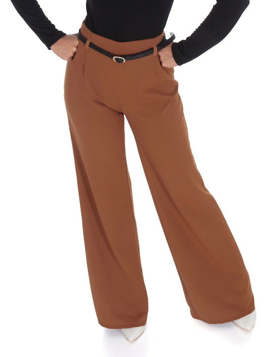 Women's Fabric Trousers Flare Tabac Brownc Brown