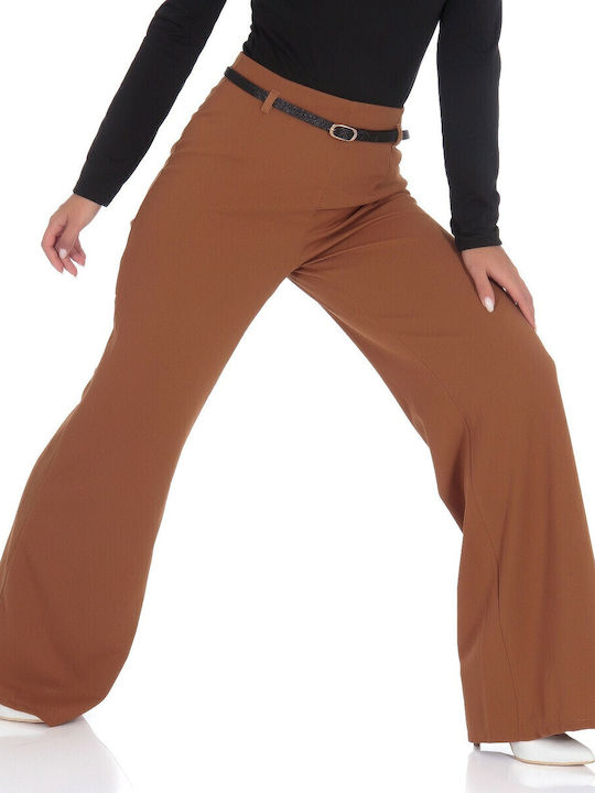 Women's Fabric Trousers Flare Tabac Brownc Brown