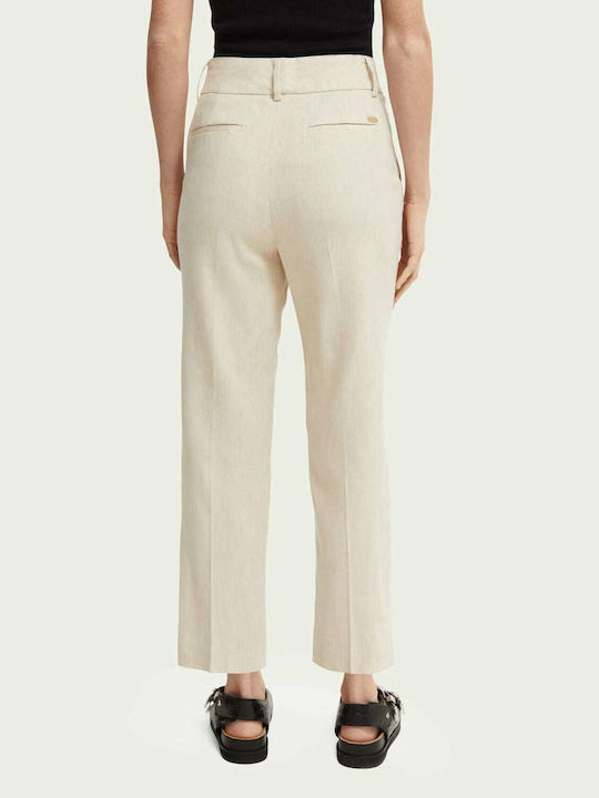 Scotch & Soda Tailored Women's High-waisted Fabric Trousers Beige
