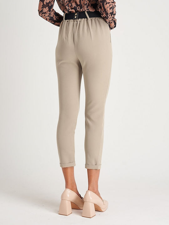 InShoes Women's Fabric Trousers with Elastic Beige