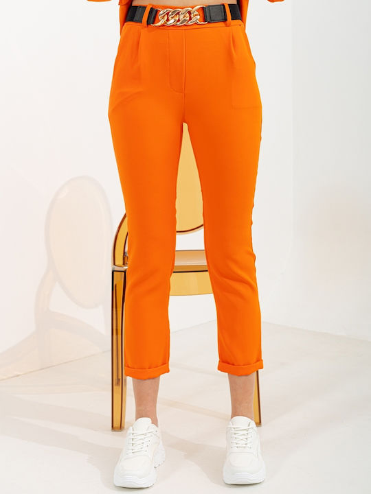 InShoes ρεβέρ Women's High-waisted Fabric Trousers Orange