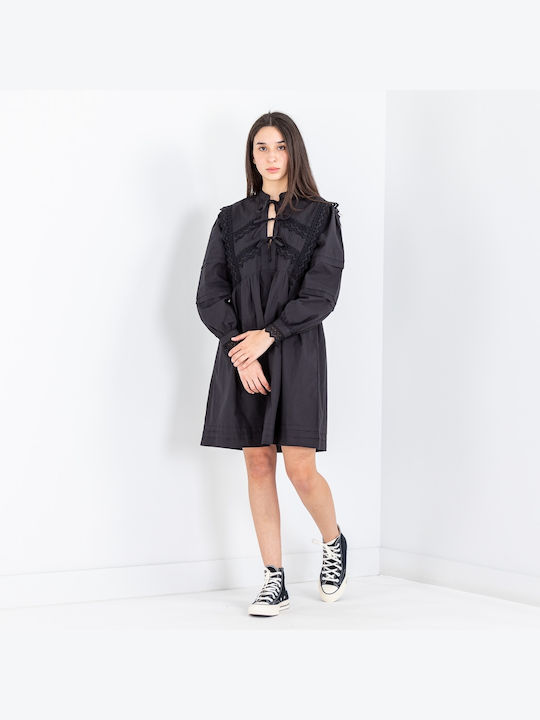 Broderie Anglaise Mini Φόρεμα Μαύρο