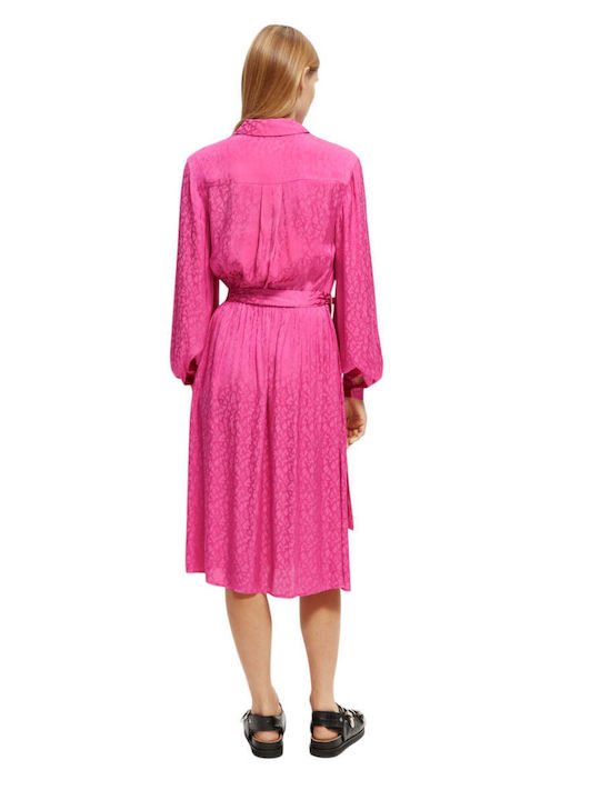 Scotch & Soda Summer Midi Evening Dress Fuchsia