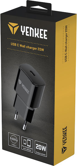Yenkee Зарядно без кабел с USB-C порт 20W Черен (YAC 2033BK)