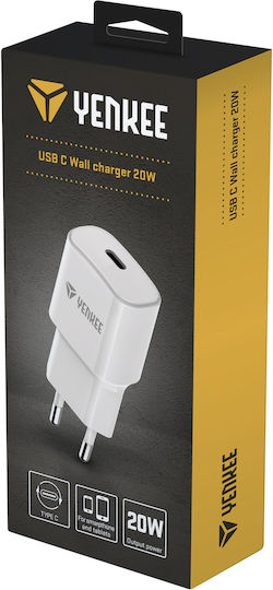 Yenkee Ladegerät ohne Kabel mit USB-C Anschluss 20W Weißs (YAC 2033W)