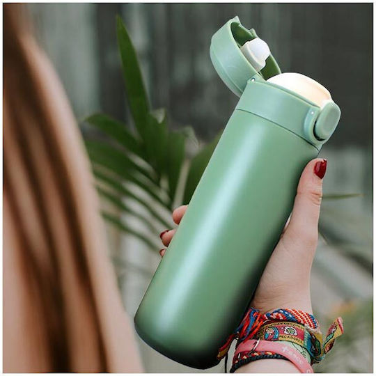 Μπουκάλι Θερμός Ανοξείδωτο 400ml Πράσινο με Καπάκι-Κύπελλο